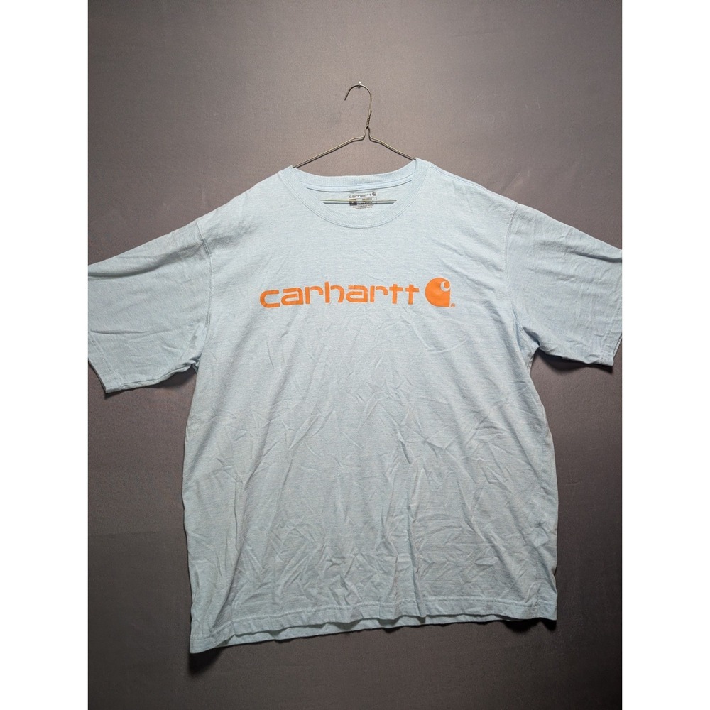 Carhartt T Shirt Mens XL Blue Space Dye Spell Out Logo Graphic Print Loose Fit